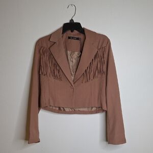 Strut & Bolt CroppedWomen's Tan Fringe Blazer Sz Medium NWT